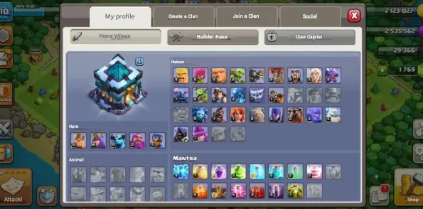 COC214 Blue TH13 | King 51 Queen 56 Minion Prince 33 Warden 21 Champion 9 | Max Barracks | 5 Builders | 1769 Gems 